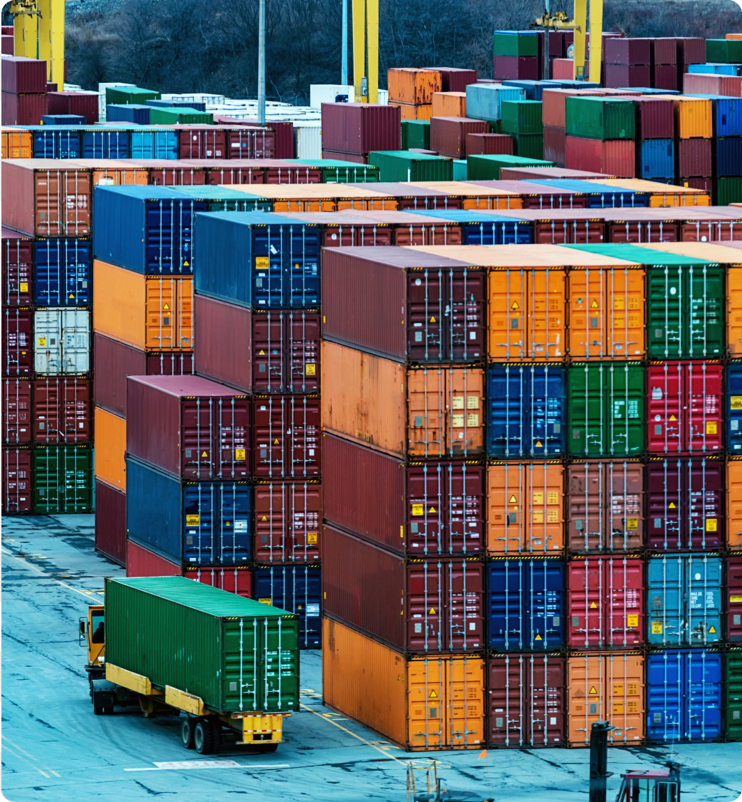 Stacked containers ready for transport