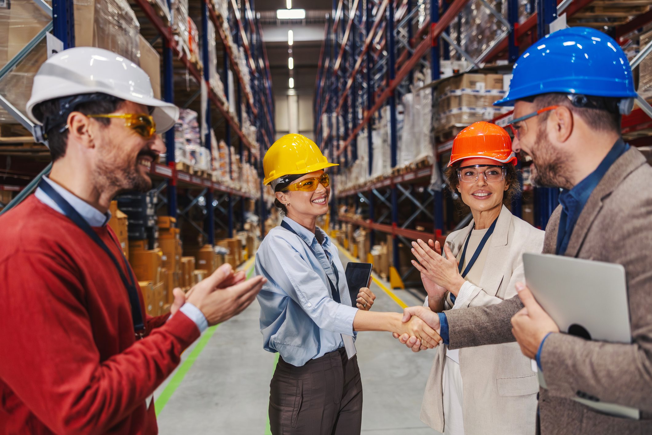 Business meeting in industrial setting