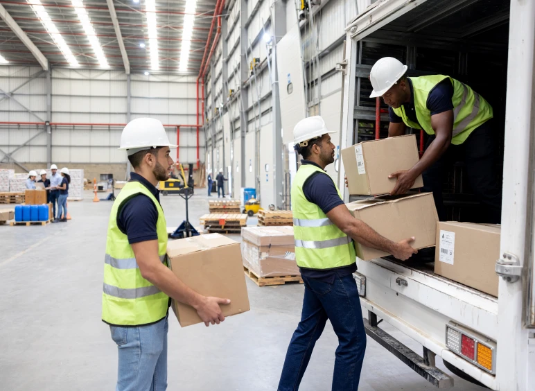 Warehouse workers loading a truck